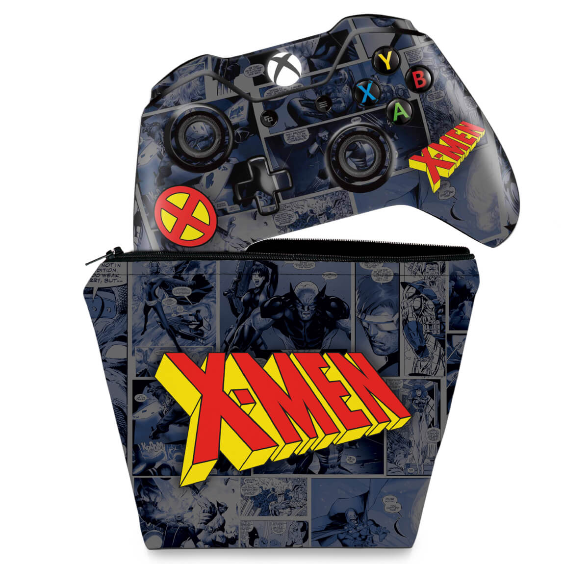 KIT Capa Case e Skin Anti-Rage Xbox One Fat Controle - X-Men Comics
