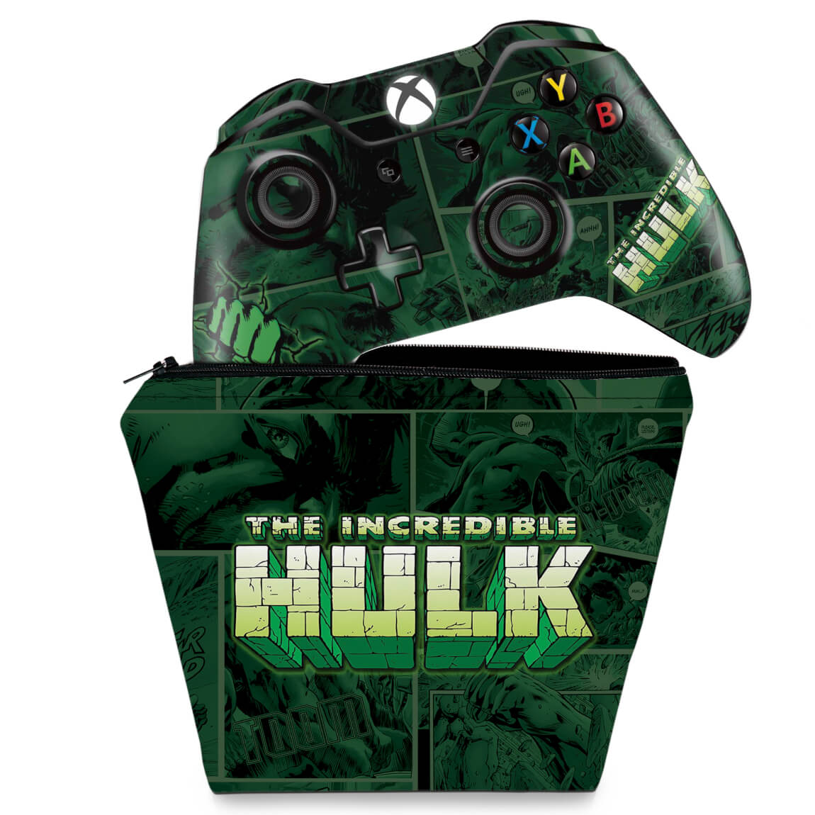 KIT Capa Case e Skin Anti-Rage Xbox One Fat Controle - Hulk Comics