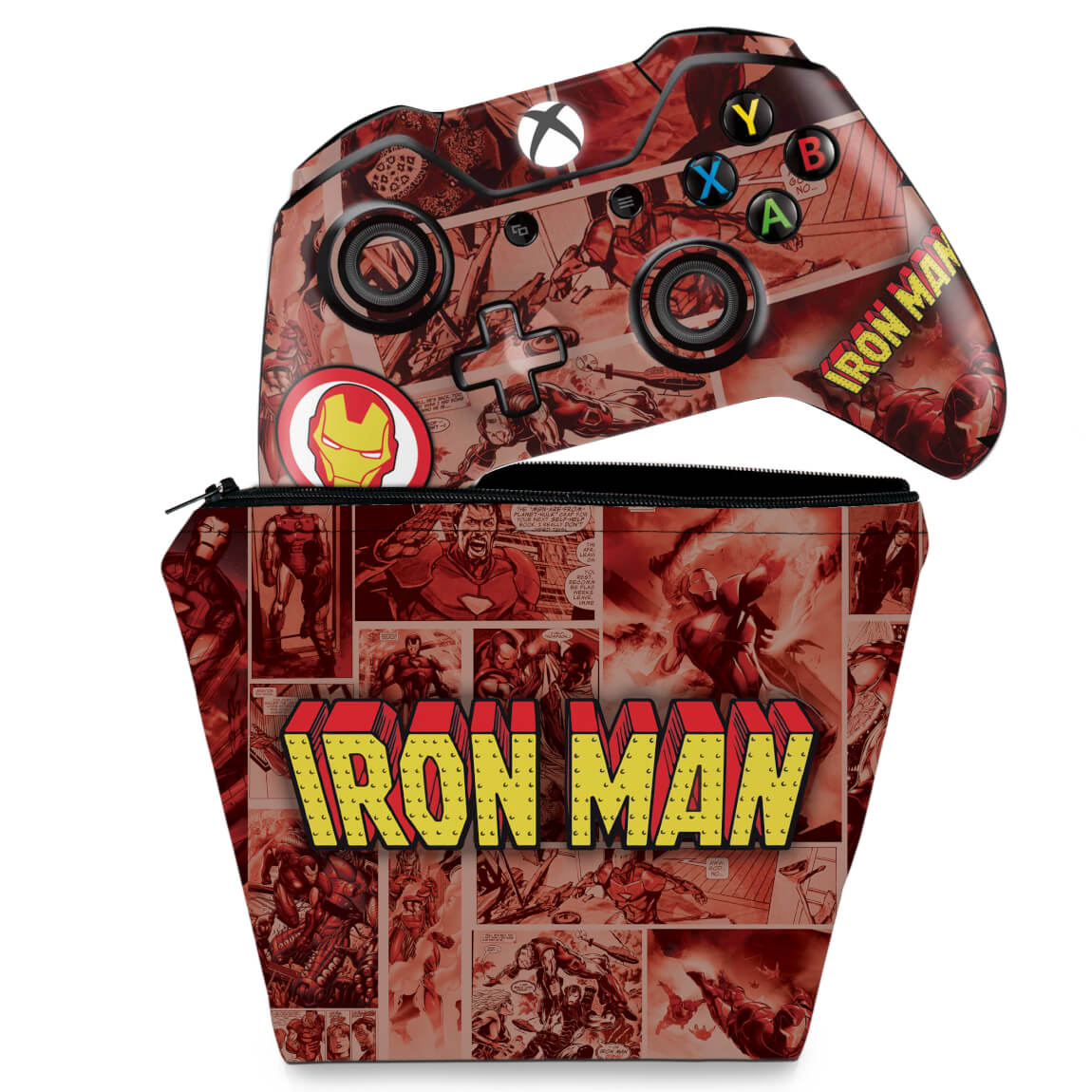 KIT Capa Case e Skin Anti-Rage Xbox One Fat Controle - Homem de Ferro Comics