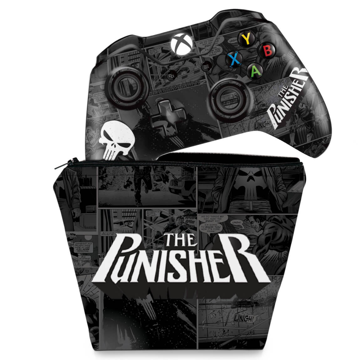 KIT Capa Case e Skin Anti-Rage Xbox One Fat Controle - The Punisher Justiceiro Comics
