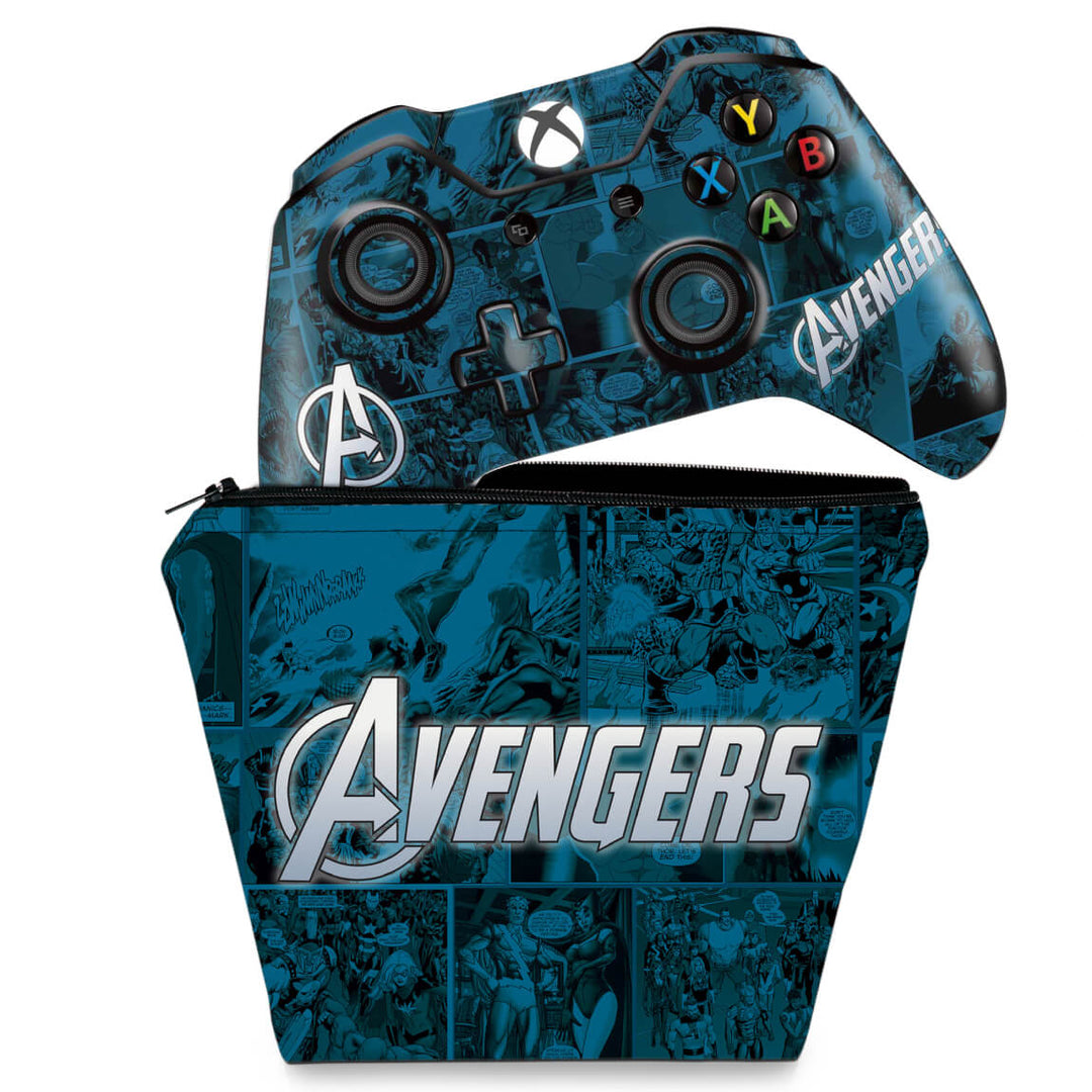 KIT Capa Case e Skin Anti-Rage Xbox One Fat Controle - Avengers Vingadores Comics