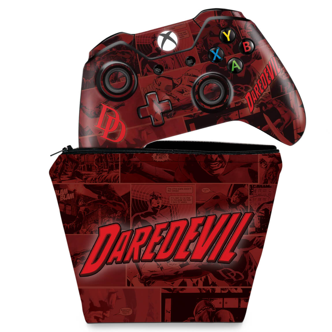 KIT Capa Case e Skin Anti-Rage Xbox One Fat Controle - Daredevil Demolidor Comics