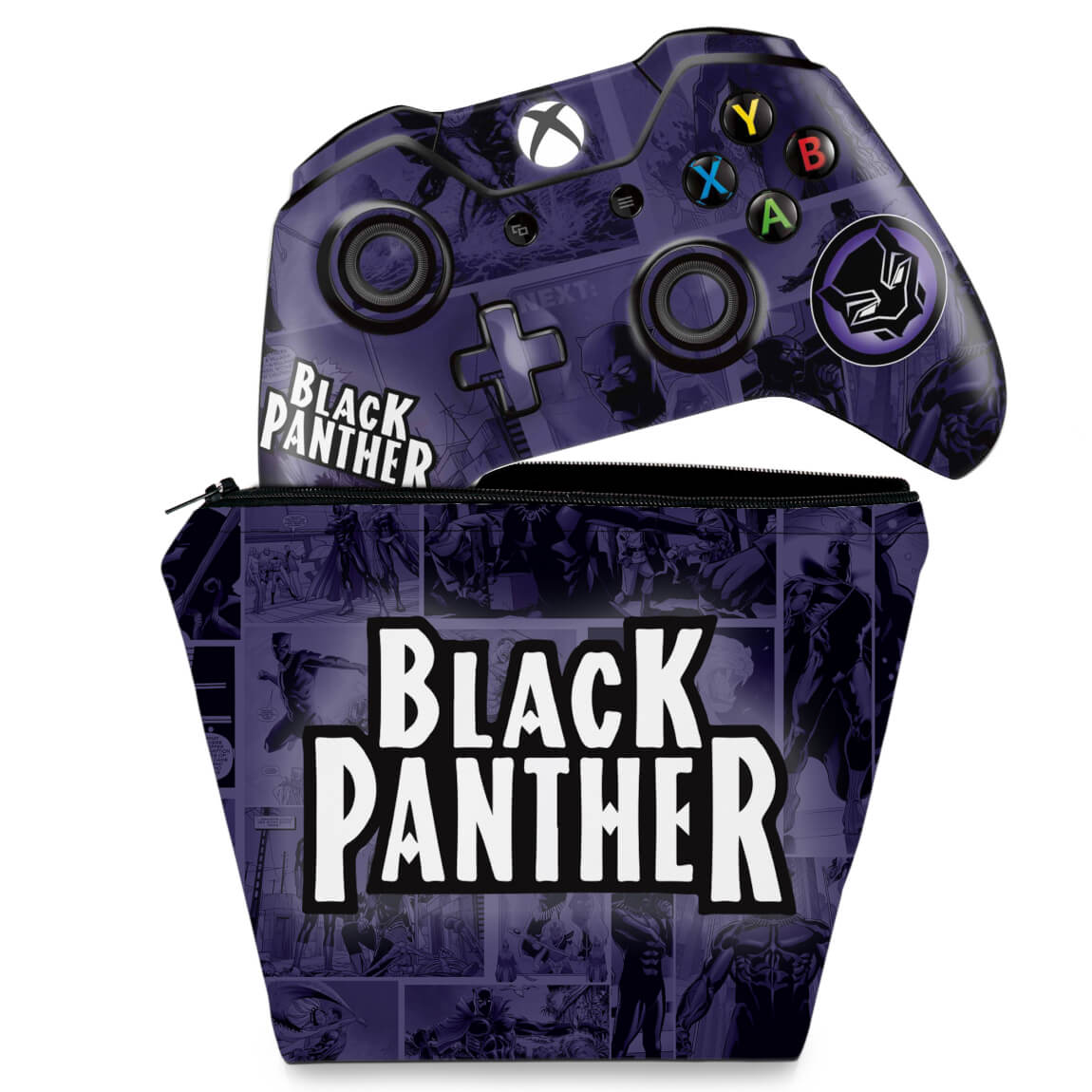 KIT Capa Case e Skin Anti-Rage Xbox One Fat Controle - Pantera Negra Comics