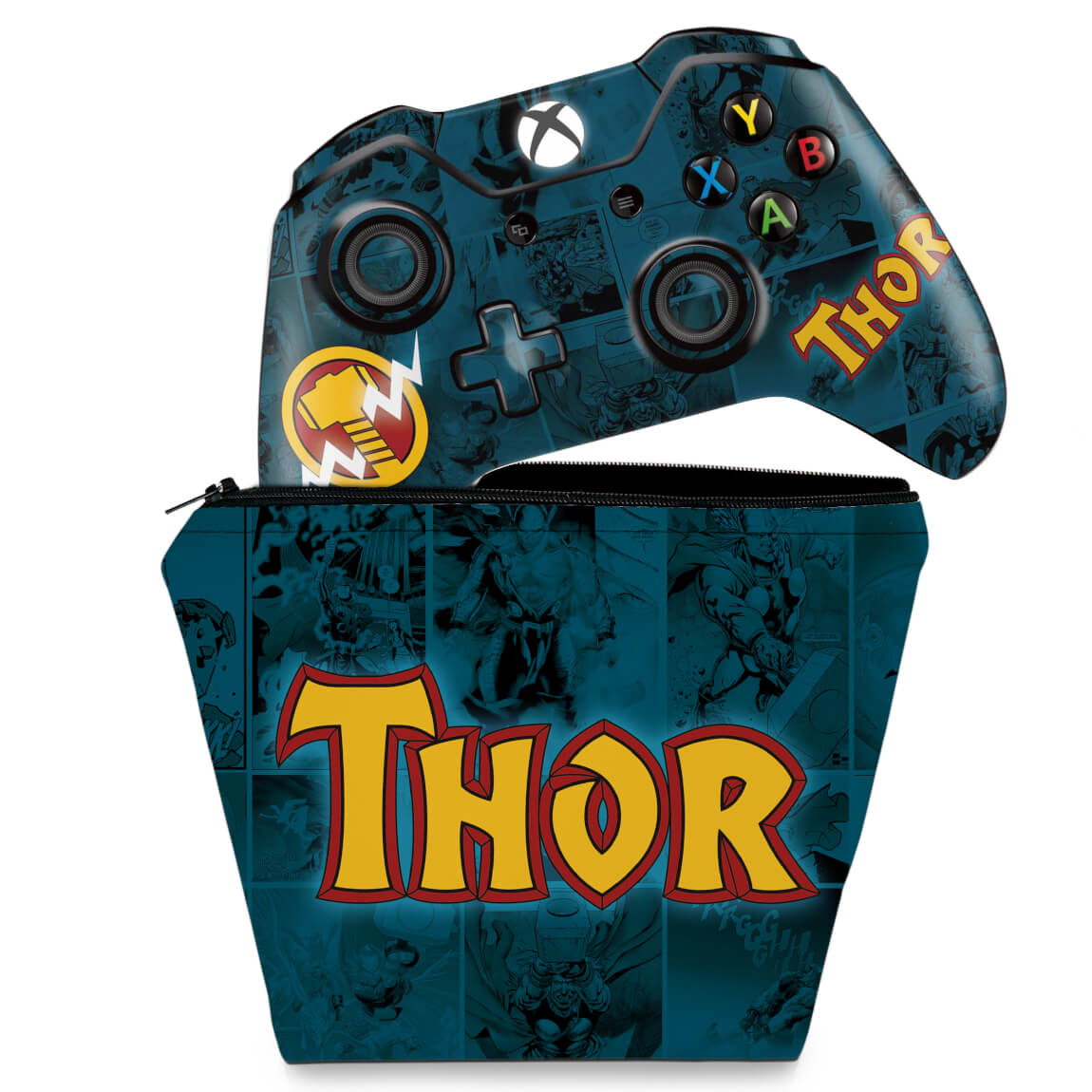 KIT Capa Case e Skin Anti-Rage Xbox One Fat Controle - Thor Comics