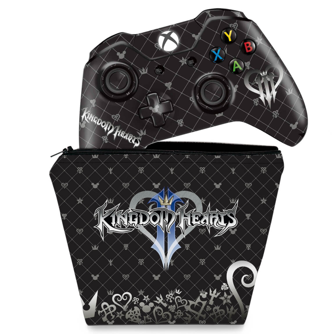 KIT Capa Case e Skin Anti-Rage Xbox One Fat Controle - Kingdom Hearts 3 III