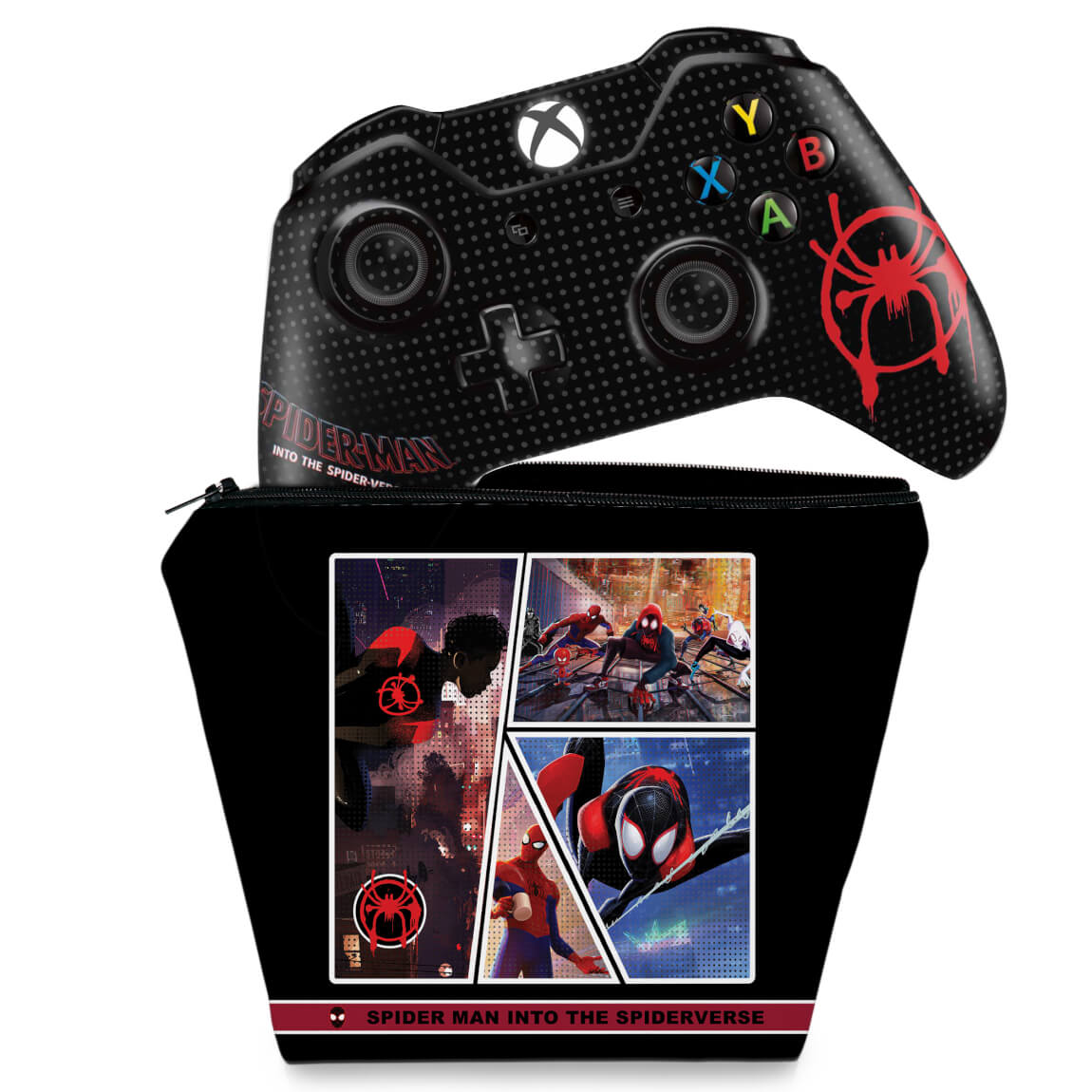 KIT Capa Case e Skin Anti-Rage Xbox One Fat Controle - Homem-Aranha no Aranhaverso