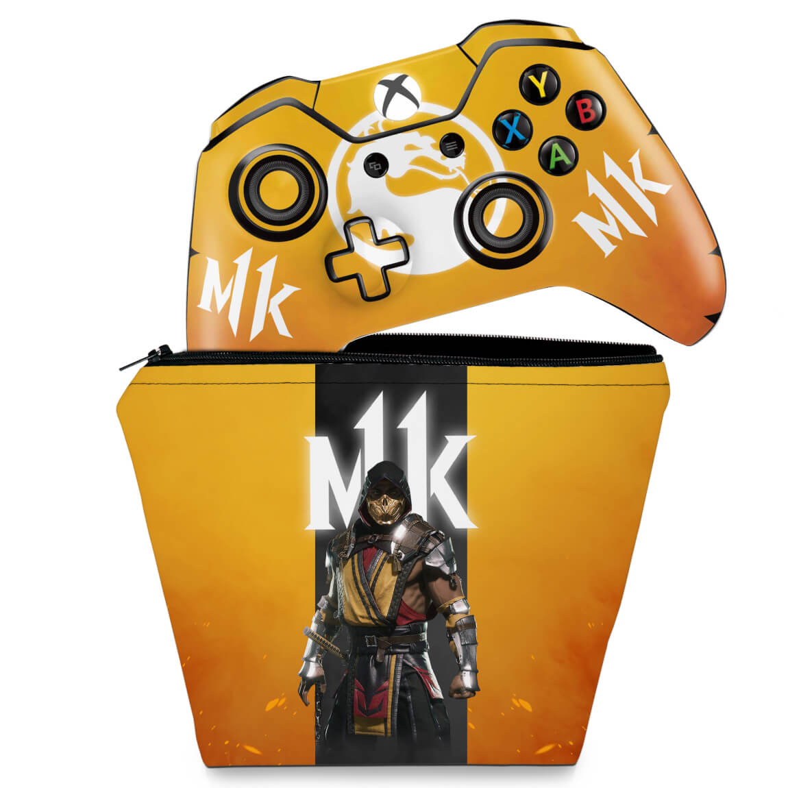 KIT Capa Case e Skin Anti-Rage Xbox One Fat Controle - Mortal Kombat 11