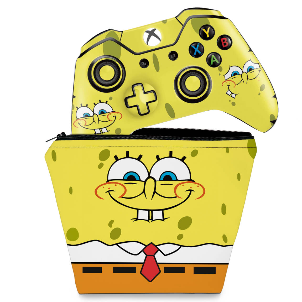 KIT Capa Case e Skin Anti-Rage Xbox One Fat Controle - Bob Esponja