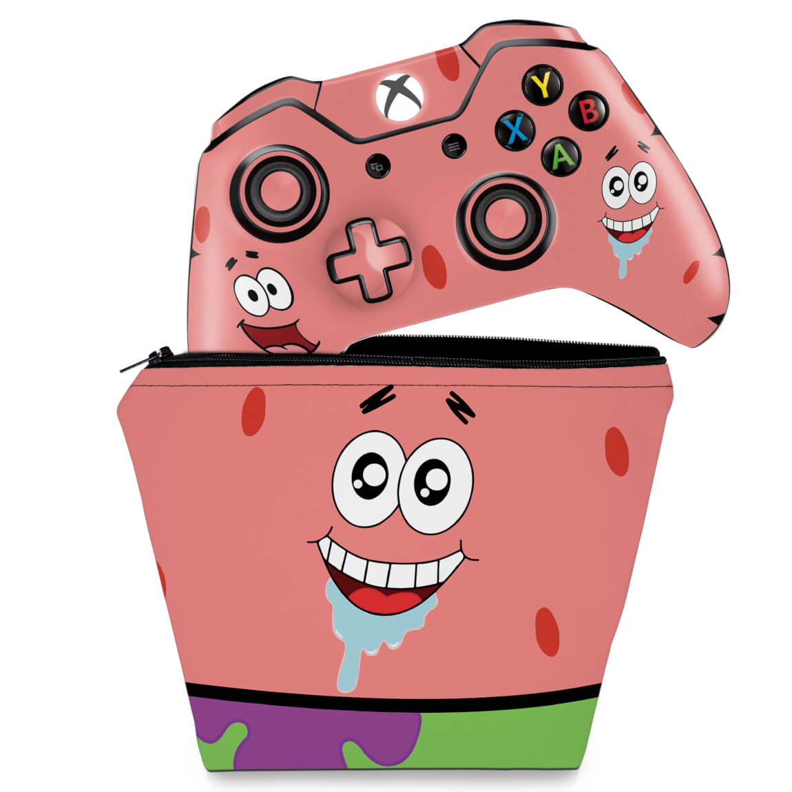 KIT Capa Case e Skin Anti-Rage Xbox One Fat Controle - Patrick Bob Esponja