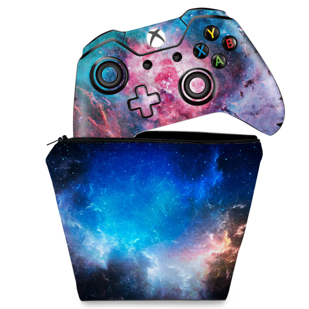 KIT Capa Case e Skin Anti-Rage Xbox One Fat Controle - Universo Cosmos