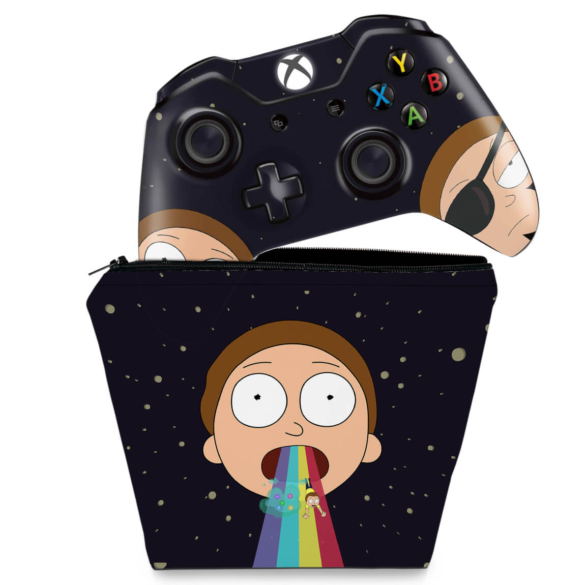 KIT Capa Case e Skin Anti-Rage Xbox One Fat Controle - Morty Rick and Morty