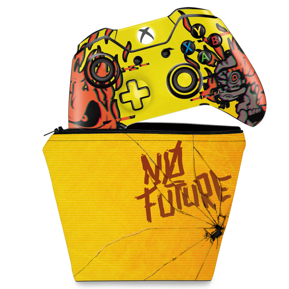 KIT Capa Case e Skin Anti-Rage Xbox One Fat Controle - Cyberpunk 2077