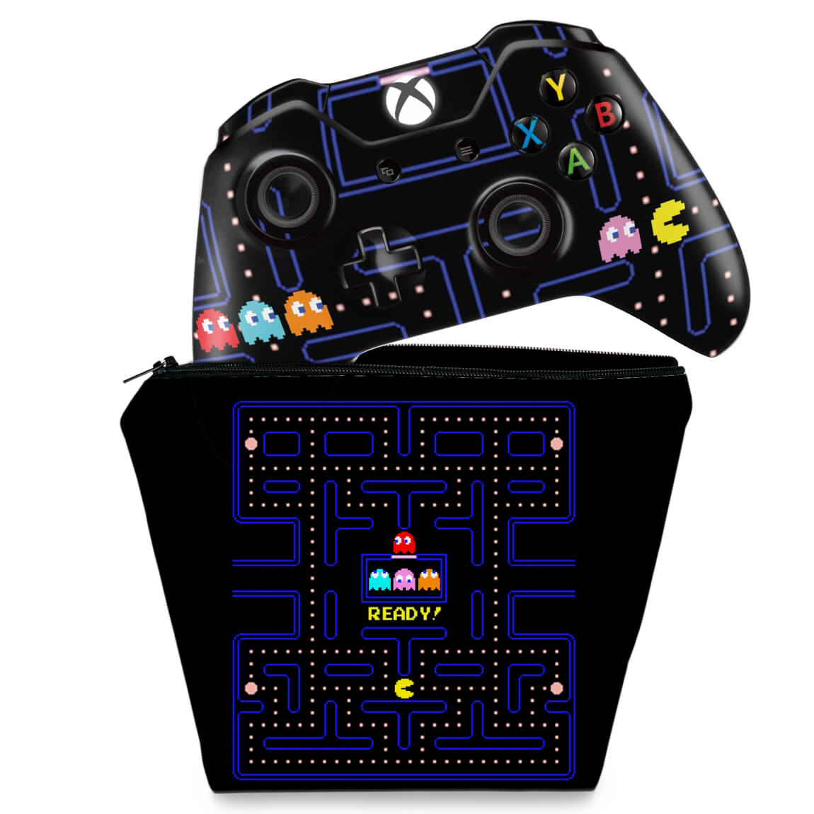 KIT Capa Case e Skin Anti-Rage Xbox One Fat Controle - Pac Man