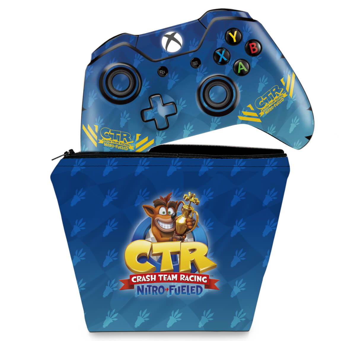 KIT Capa Case e Skin Anti-Rage Xbox One Fat Controle - Crash Team Racing CTR