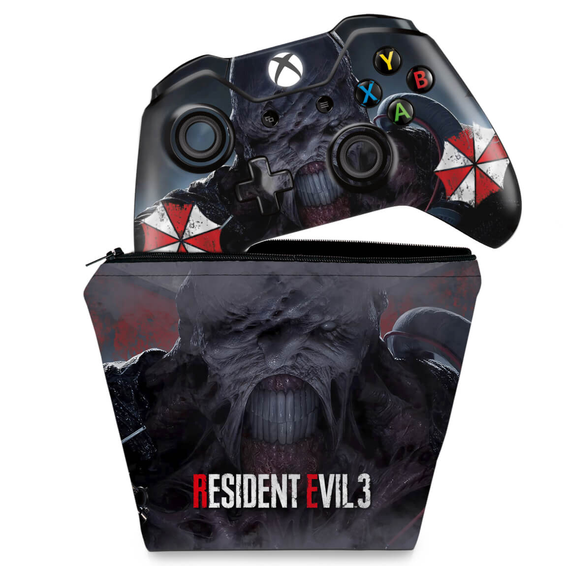 KIT Capa Case e Skin Anti-Rage Xbox One Fat Controle - Resident Evil 3 Remake