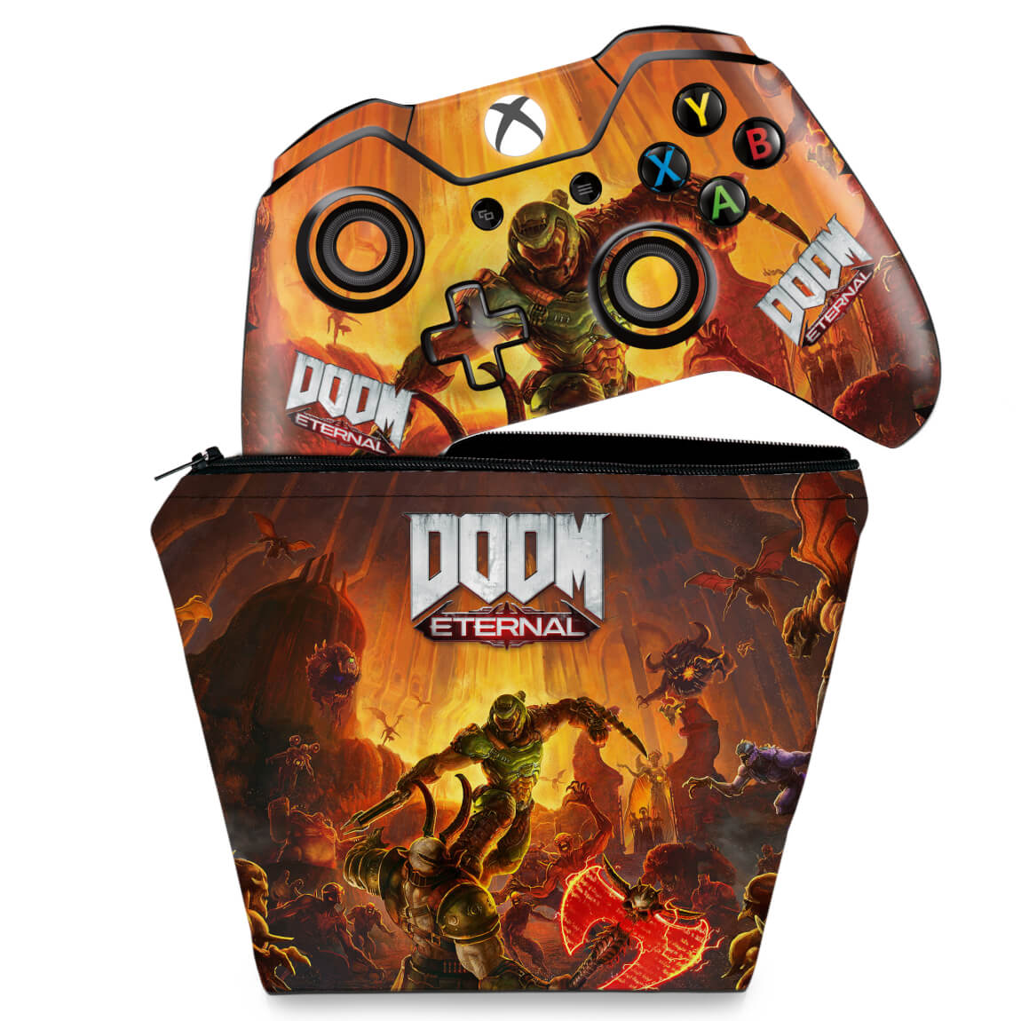 KIT Capa Case e Skin Anti-Rage Xbox One Fat Controle - Doom Eternal