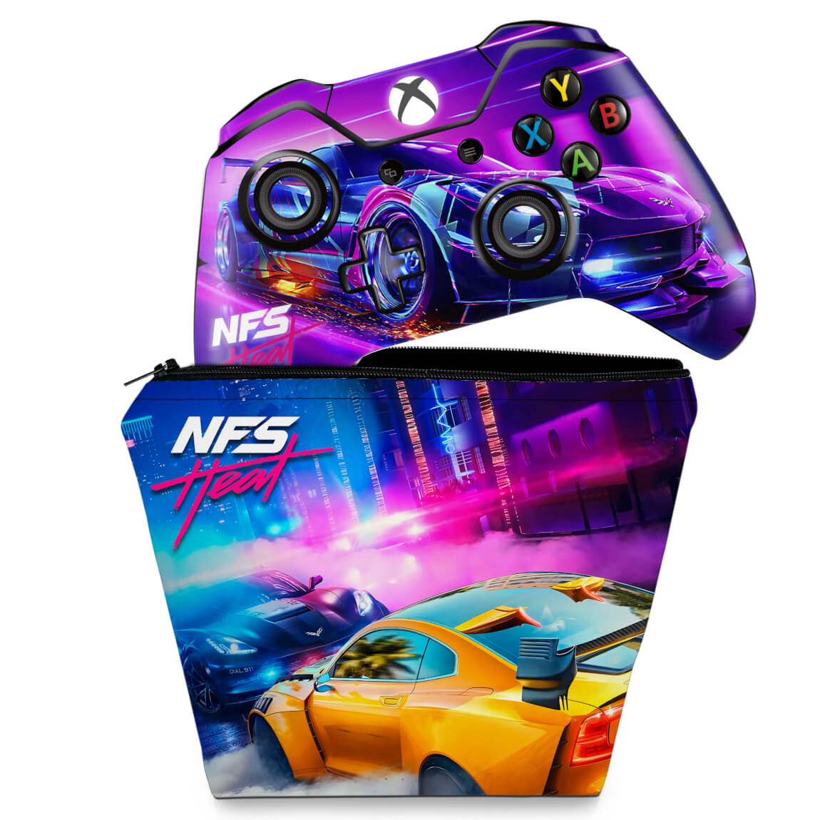 KIT Capa Case e Skin Anti-Rage Xbox One Fat Controle - Need For Speed Heat