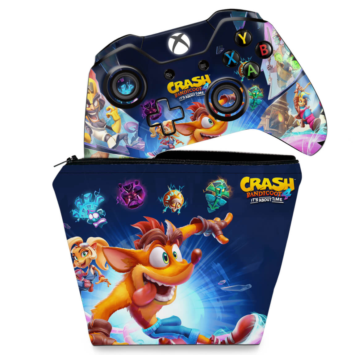 KIT Capa Case e Skin Anti-Rage Xbox One Fat Controle - Crash Bandicoot 4