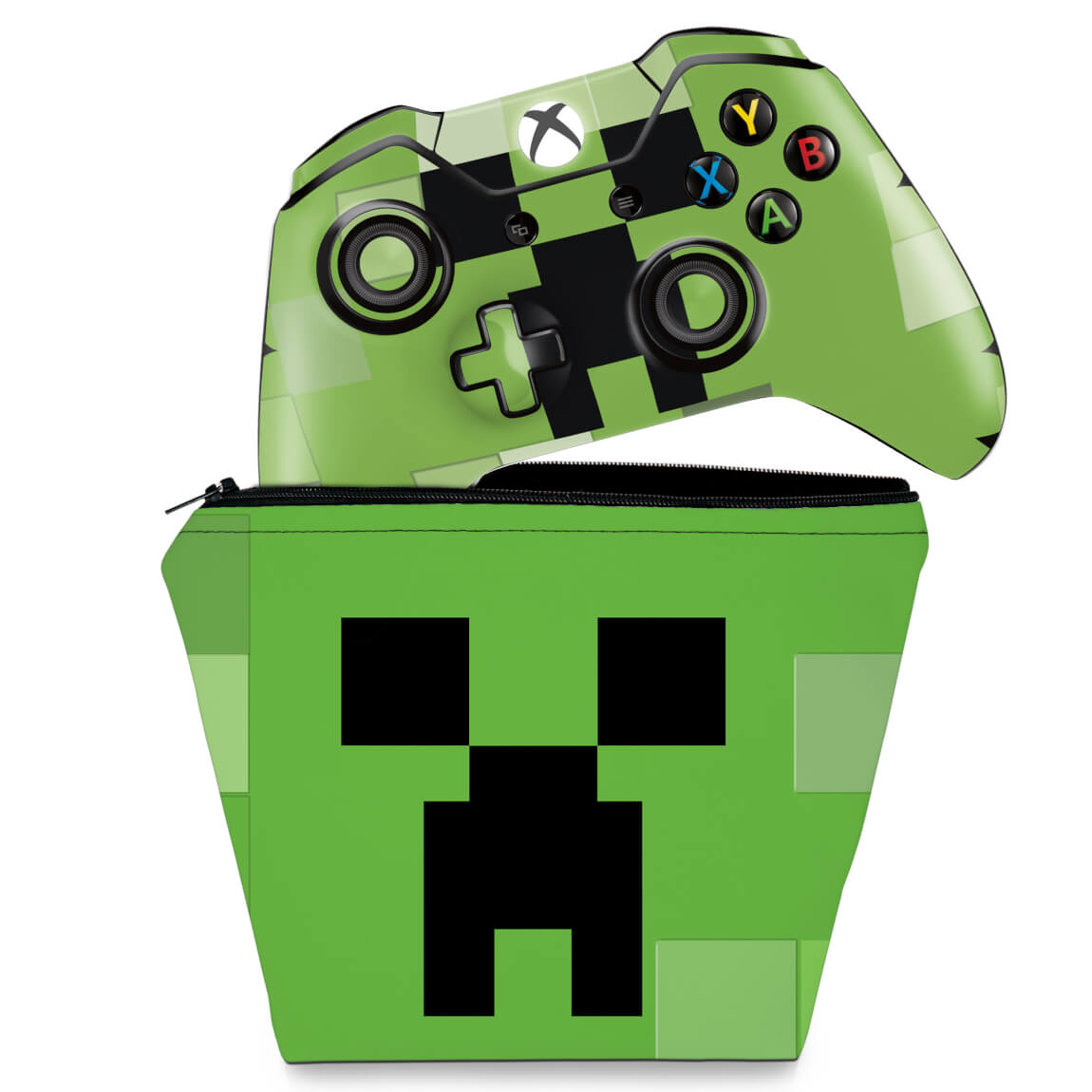 KIT Capa Case e Skin Anti-Rage Xbox One Fat Controle - Creeper Minecraft