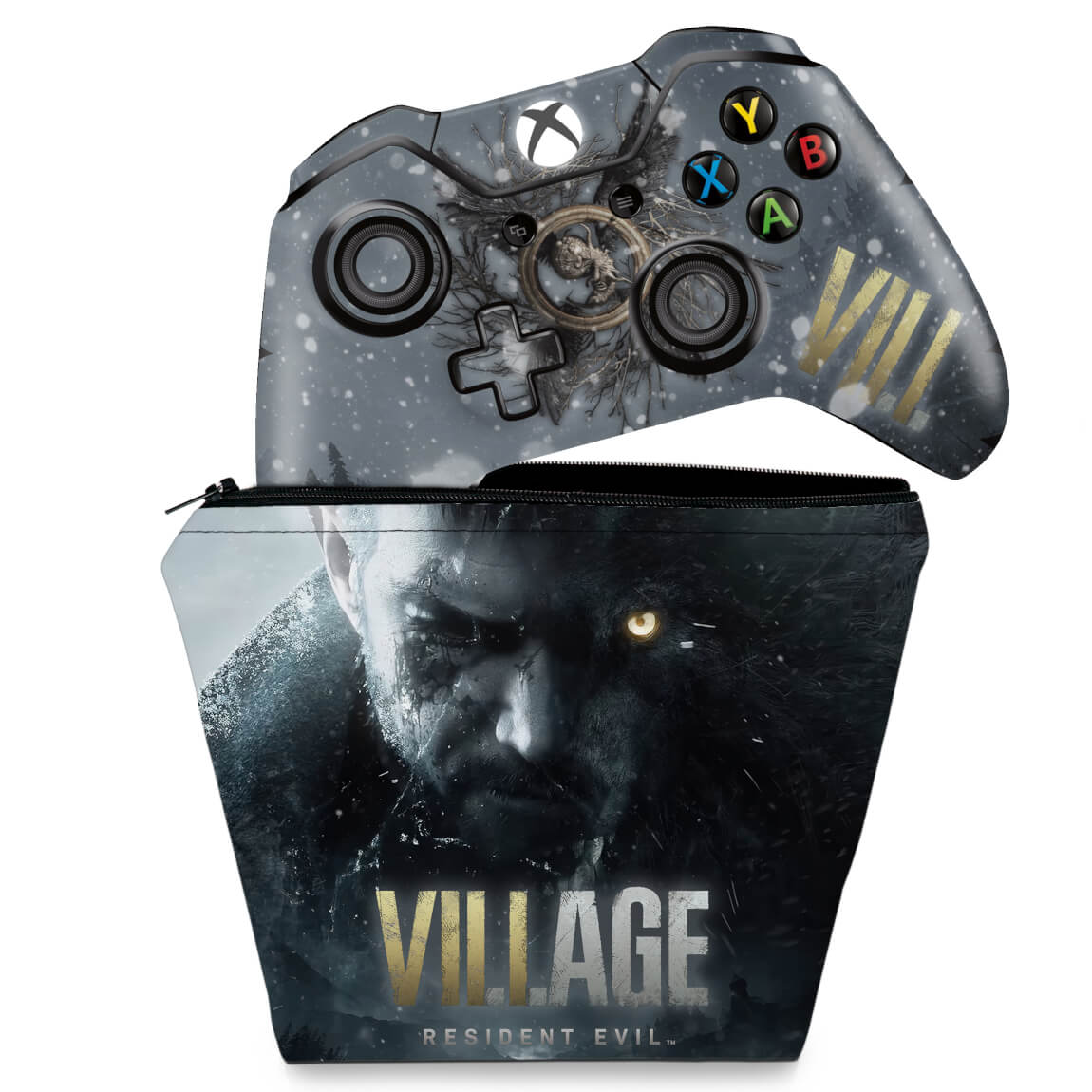 KIT Capa Case e Skin Anti-Rage Xbox One Fat Controle - Resident Evil Village