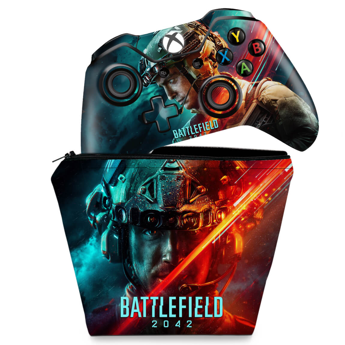 KIT Capa Case e Skin Anti-Rage Xbox One Fat Controle - Battlefield 2042