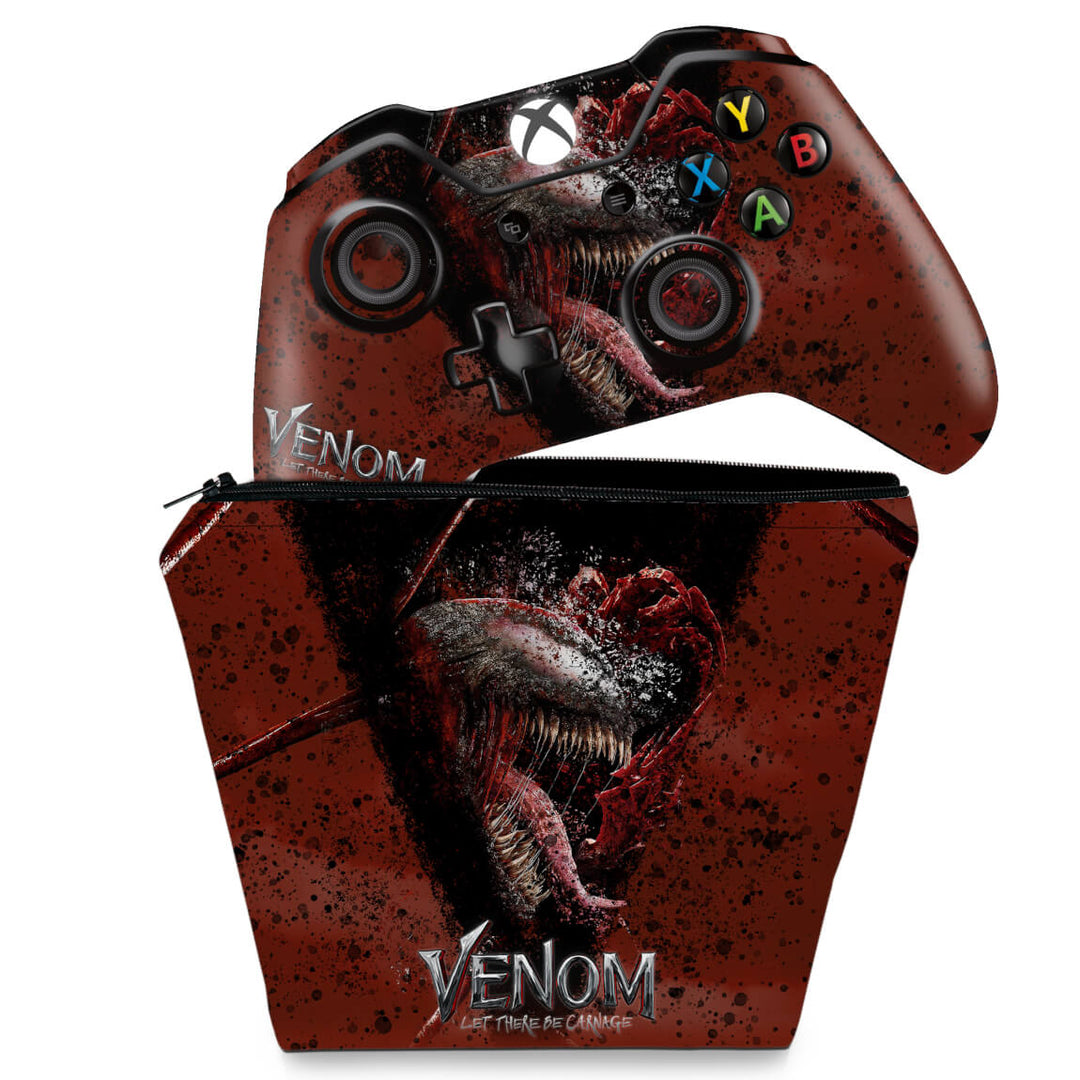 KIT Capa Case e Skin Anti-Rage Xbox One Fat Controle - Venom Tempo de Carnificina
