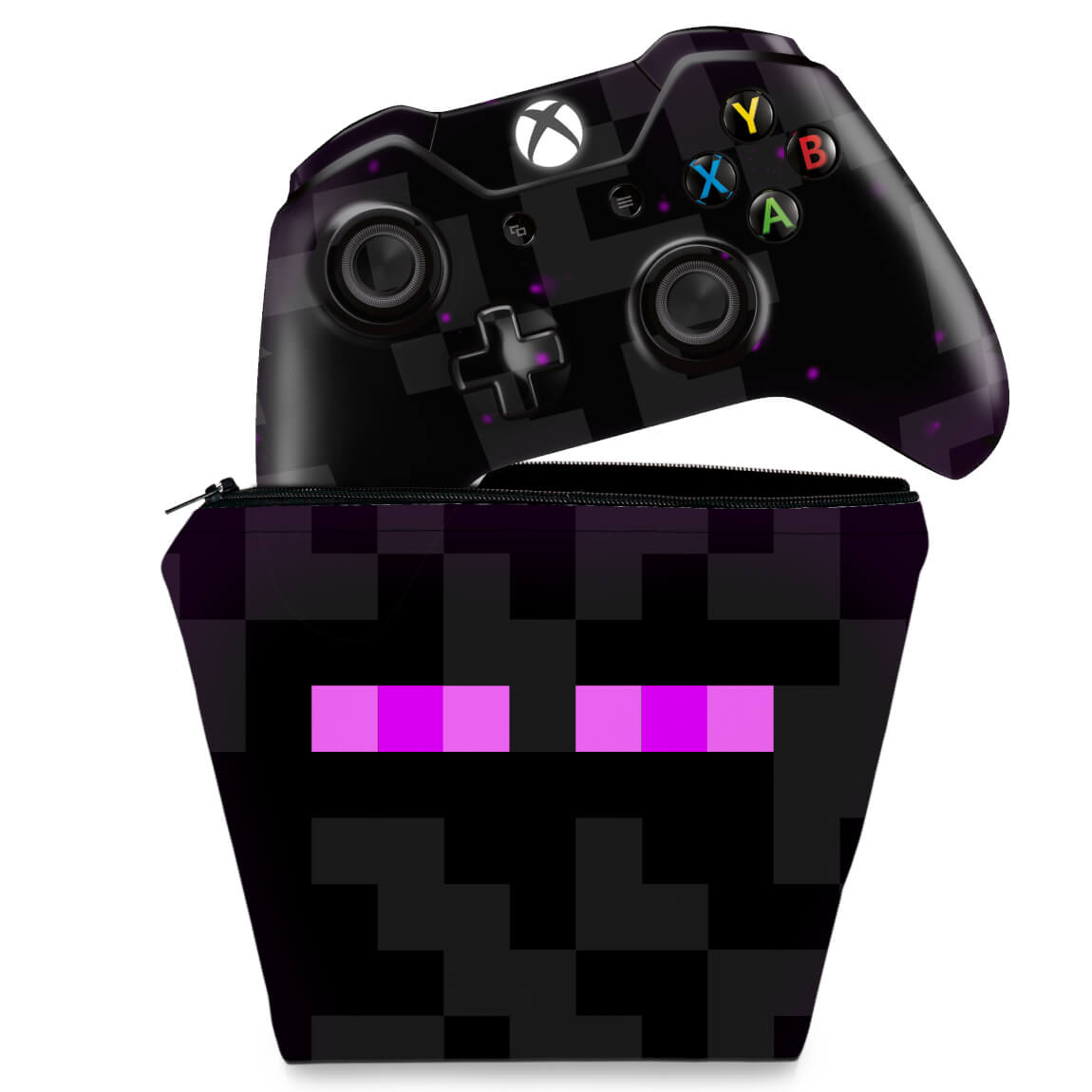 KIT Capa Case e Skin Anti-Rage Xbox One Fat Controle - Minecraft Enderman
