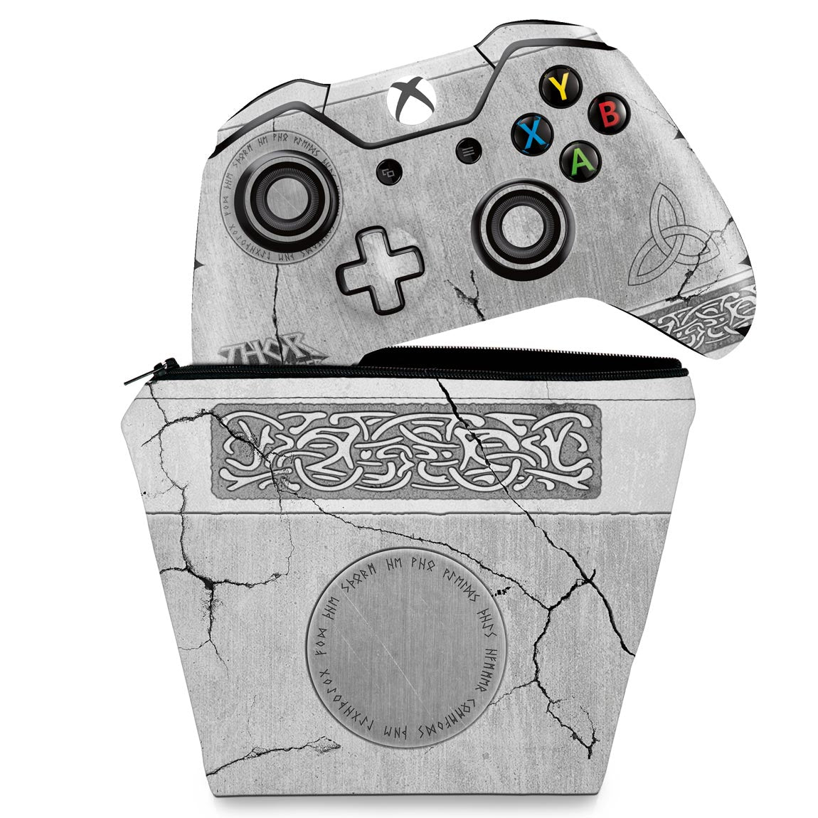 KIT Capa Case e Skin Anti-Rage Xbox One Fat Controle - Mjolnir Thor Amor e Trovão