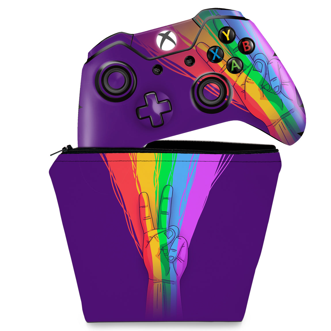 KIT Capa Case e Skin Anti-Rage Xbox One Fat Controle - Rainbow Colors Colorido