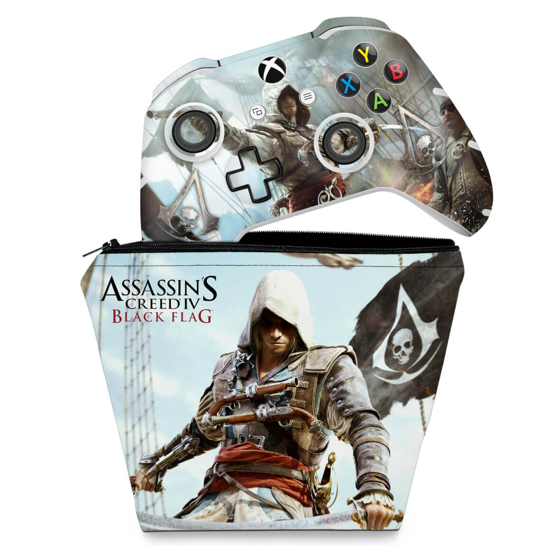 KIT Capa Case e Skin Anti-Rage Xbox One Slim X Controle - Assassins Creed Black Flag