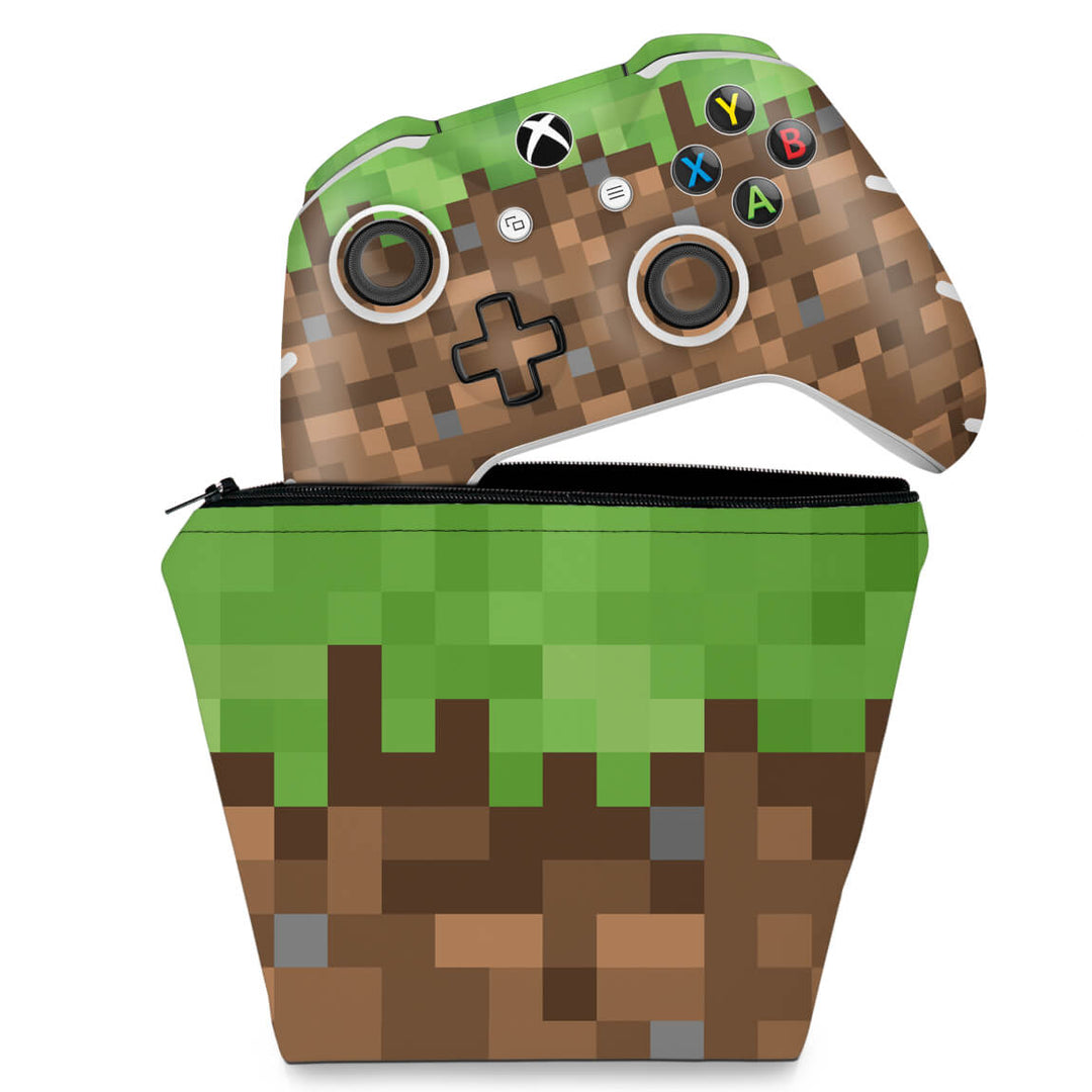 KIT Capa Case e Skin Anti-Rage Xbox One Slim X Controle - Minecraft