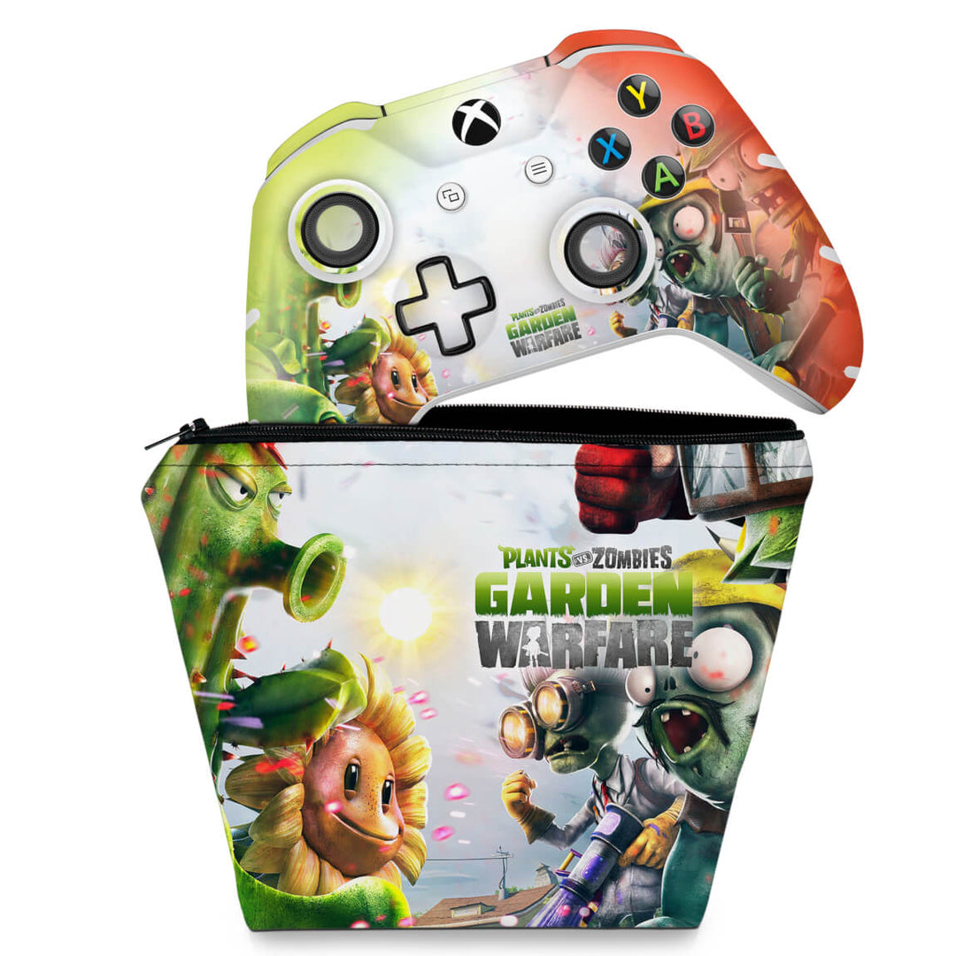 KIT Capa Case e Skin Anti-Rage Xbox One Slim X Controle - Plants Vs Zombies Garden Warfare