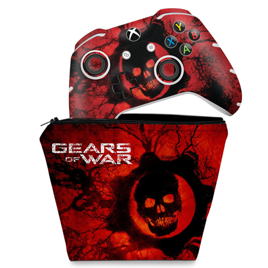 KIT Capa Case e Skin Anti-Rage Xbox One Slim X Controle - Gears of War - Skull