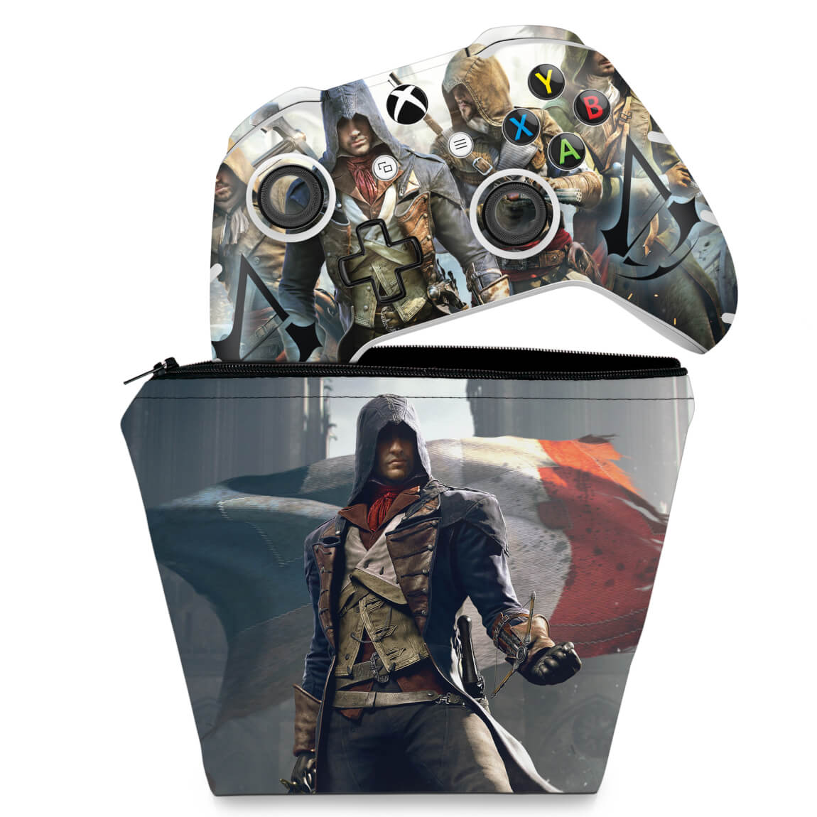 KIT Capa Case e Skin Anti-Rage Xbox One Slim X Controle - Assassins Creed Unity