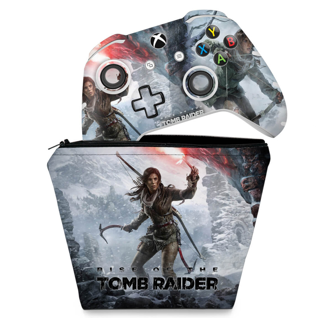 KIT Capa Case e Skin Anti-Rage Xbox One Slim X Controle - Rise of the Tomb Raider