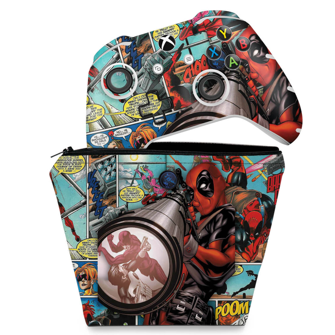 KIT Capa Case e Skin Anti-Rage Xbox One Slim X Controle - Deadpool