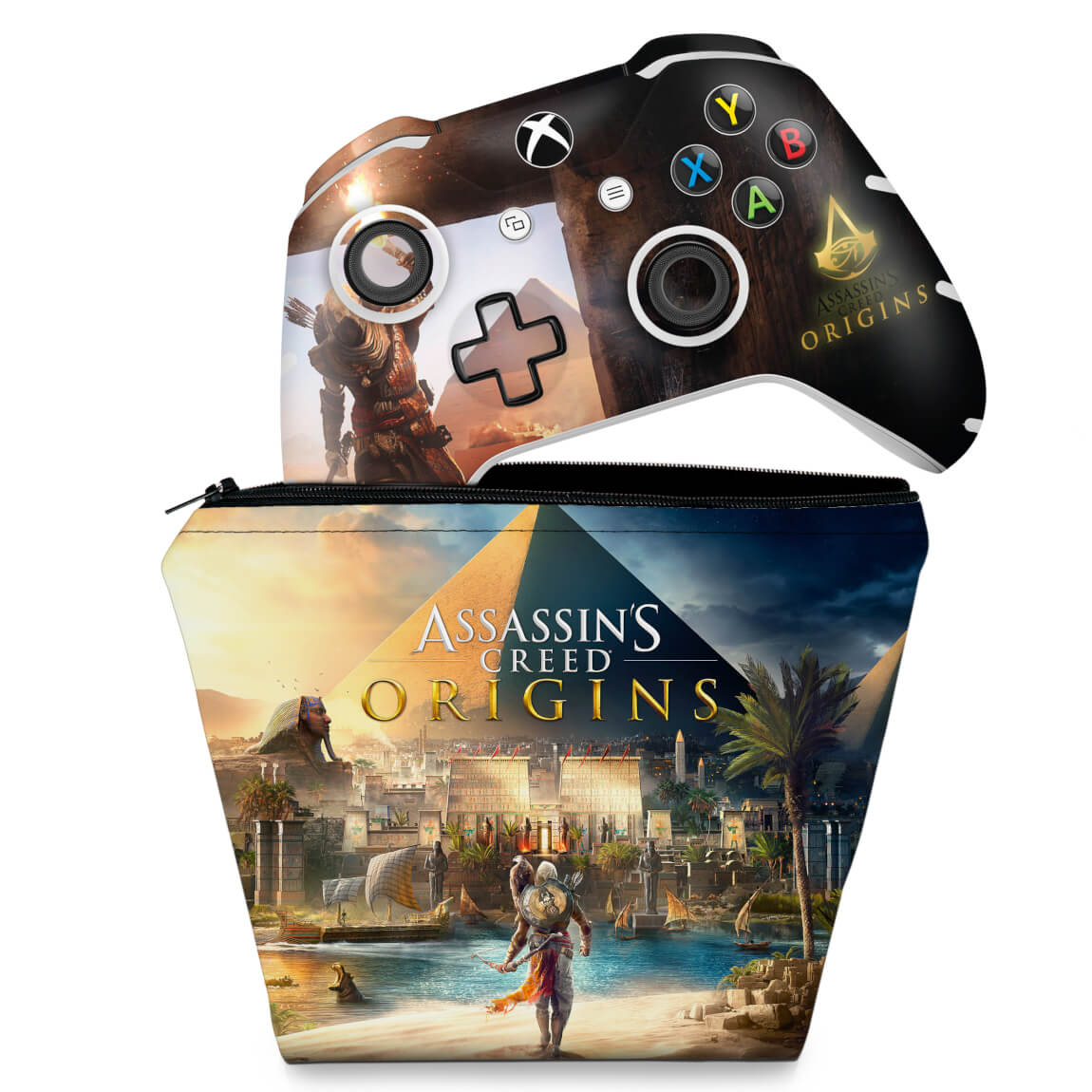 KIT Capa Case e Skin Anti-Rage Xbox One Slim X Controle - Assassin's Creed: Origins