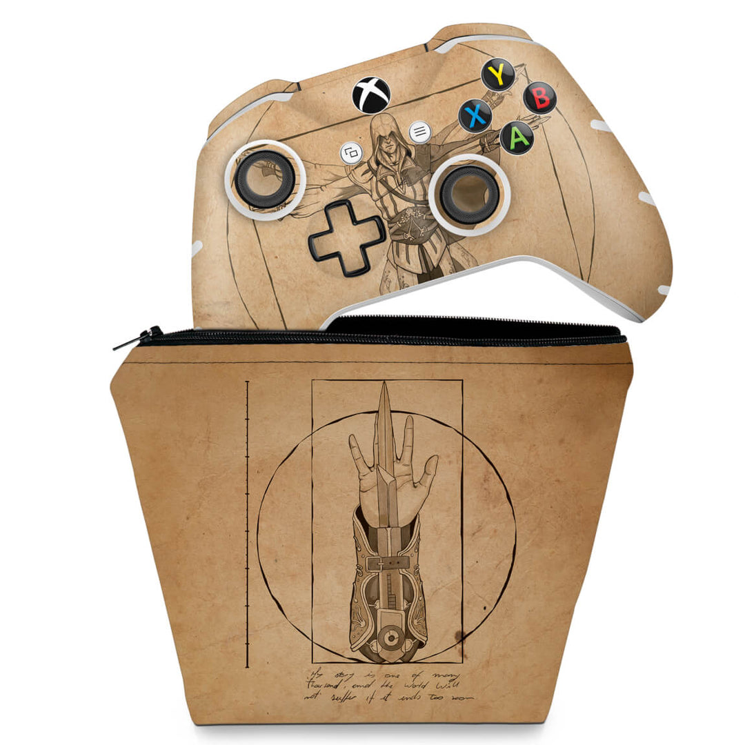 KIT Capa Case e Skin Anti-Rage Xbox One Slim X Controle - Assassin’s Creed Vitruviano