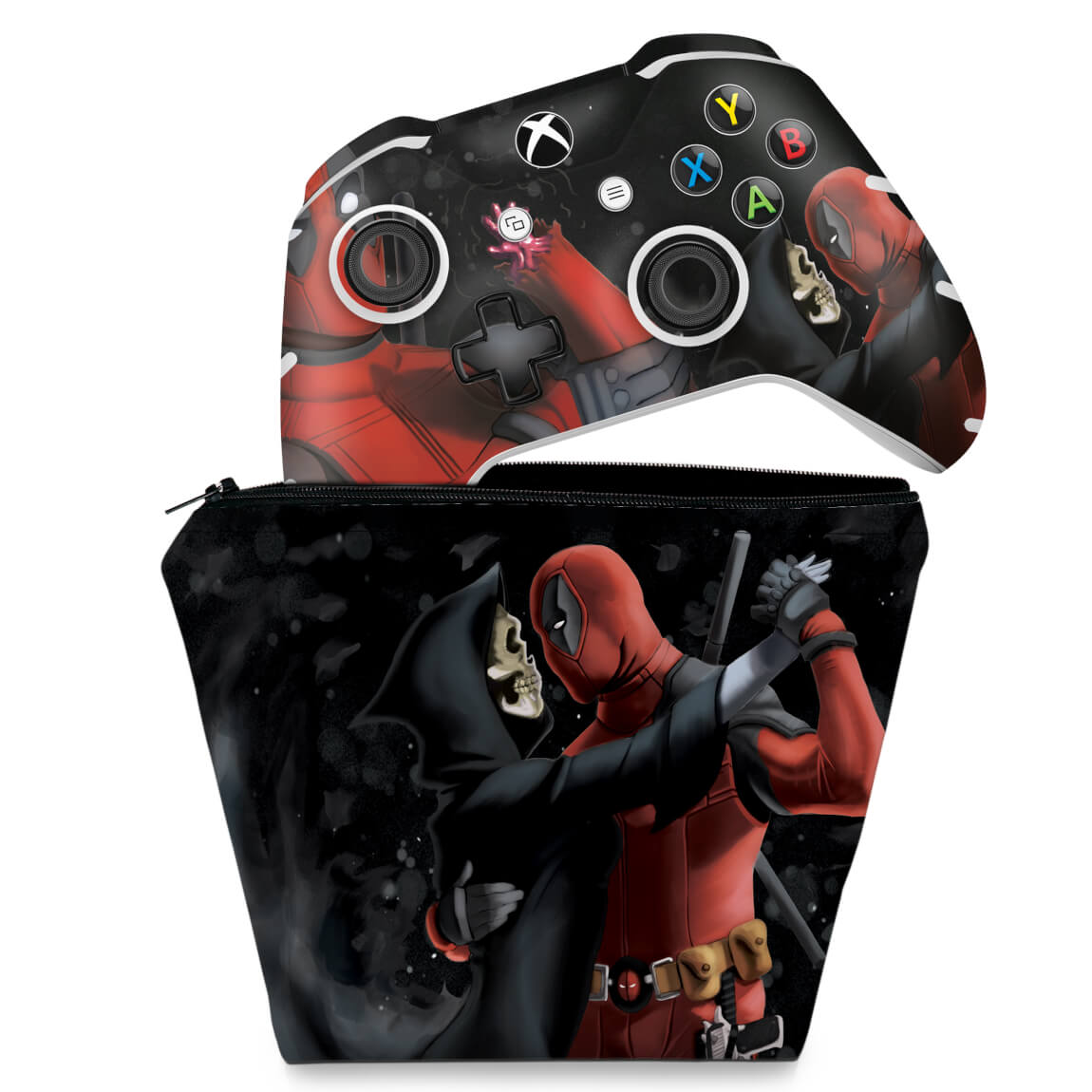 KIT Capa Case e Skin Anti-Rage Xbox One Slim X Controle - Deadpool 2