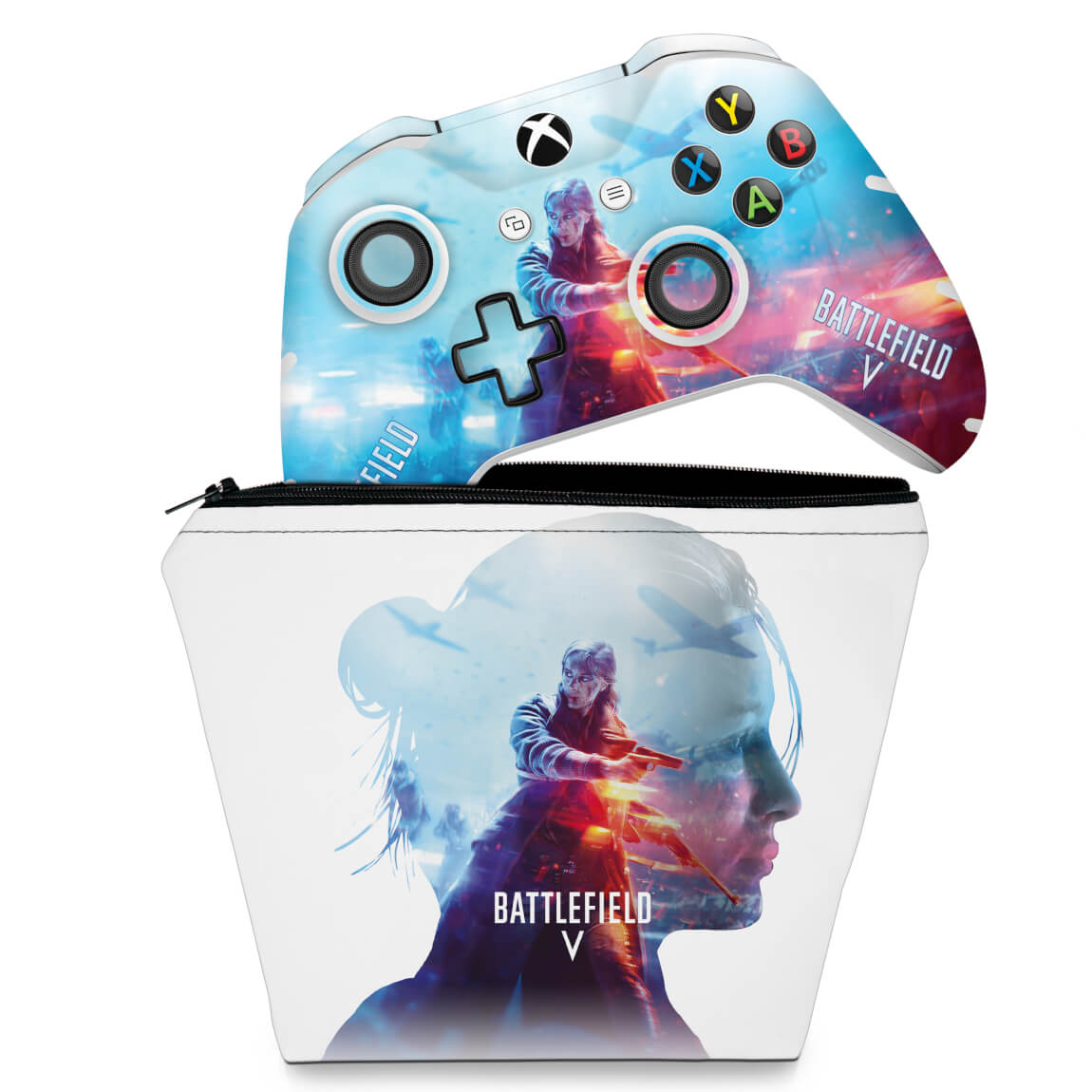KIT Capa Case e Skin Anti-Rage Xbox One Slim X Controle - Battlefield V