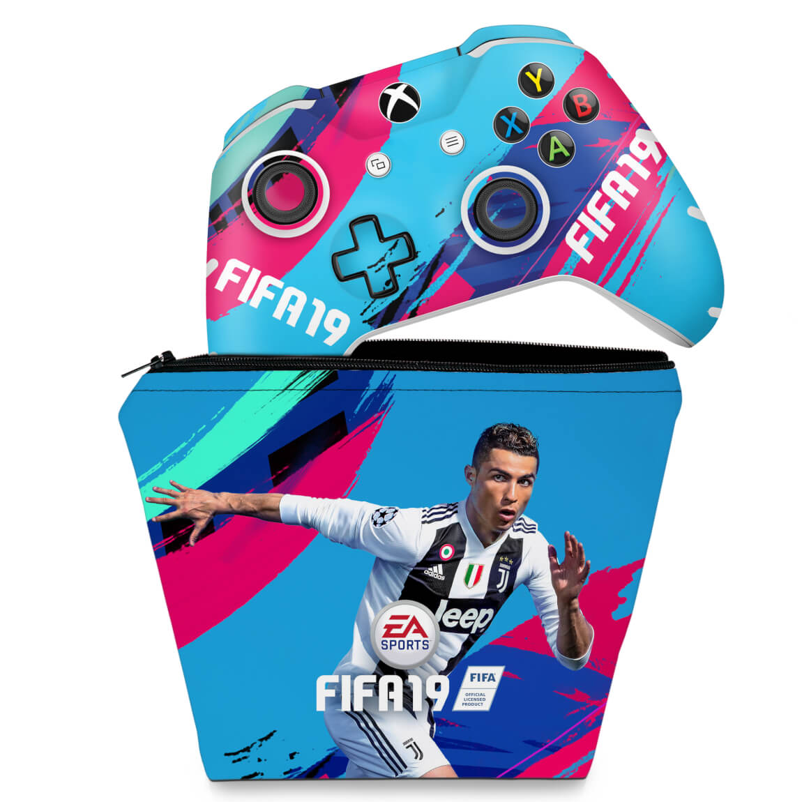 KIT Capa Case e Skin Anti-Rage Xbox One Slim X Controle - FIFA 19