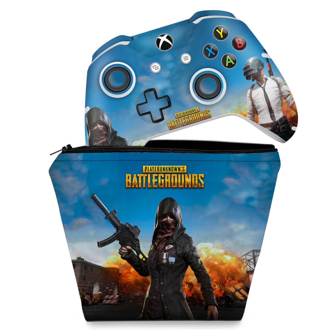 KIT Capa Case e Skin Anti-Rage Xbox One Slim X Controle - Players Unknown Battlegrounds PUBG