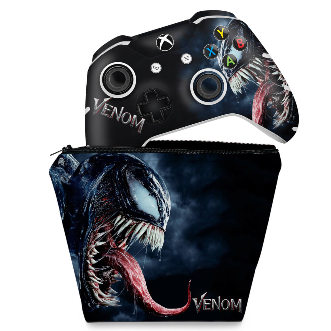 KIT Capa Case e Skin Anti-Rage Xbox One Slim X Controle - Venom