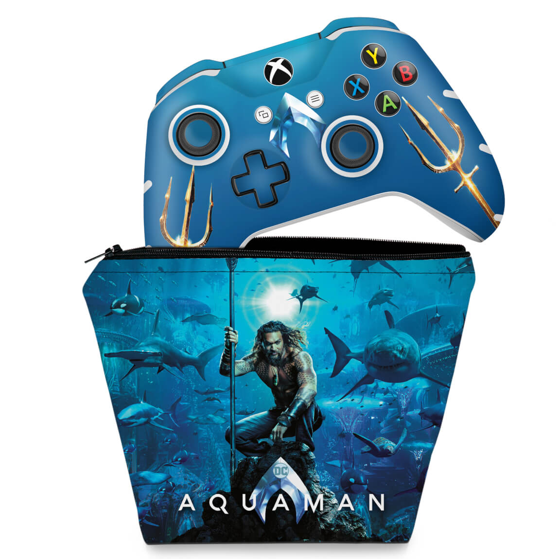 KIT Capa Case e Skin Anti-Rage Xbox One Slim X Controle - Aquaman