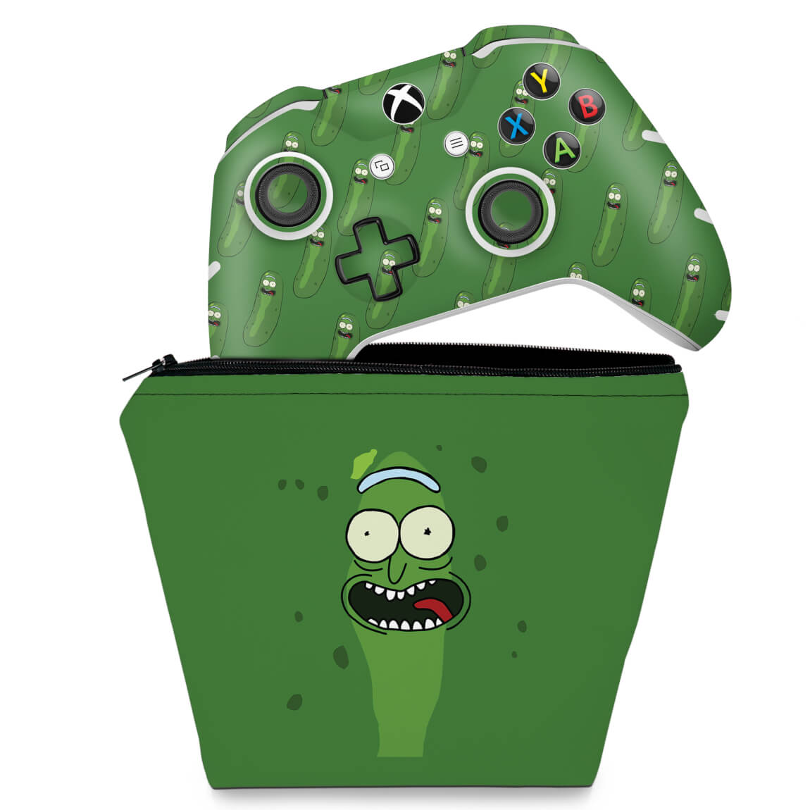 KIT Capa Case e Skin Anti-Rage Xbox One Slim X Controle - Pickle Rick and Morty