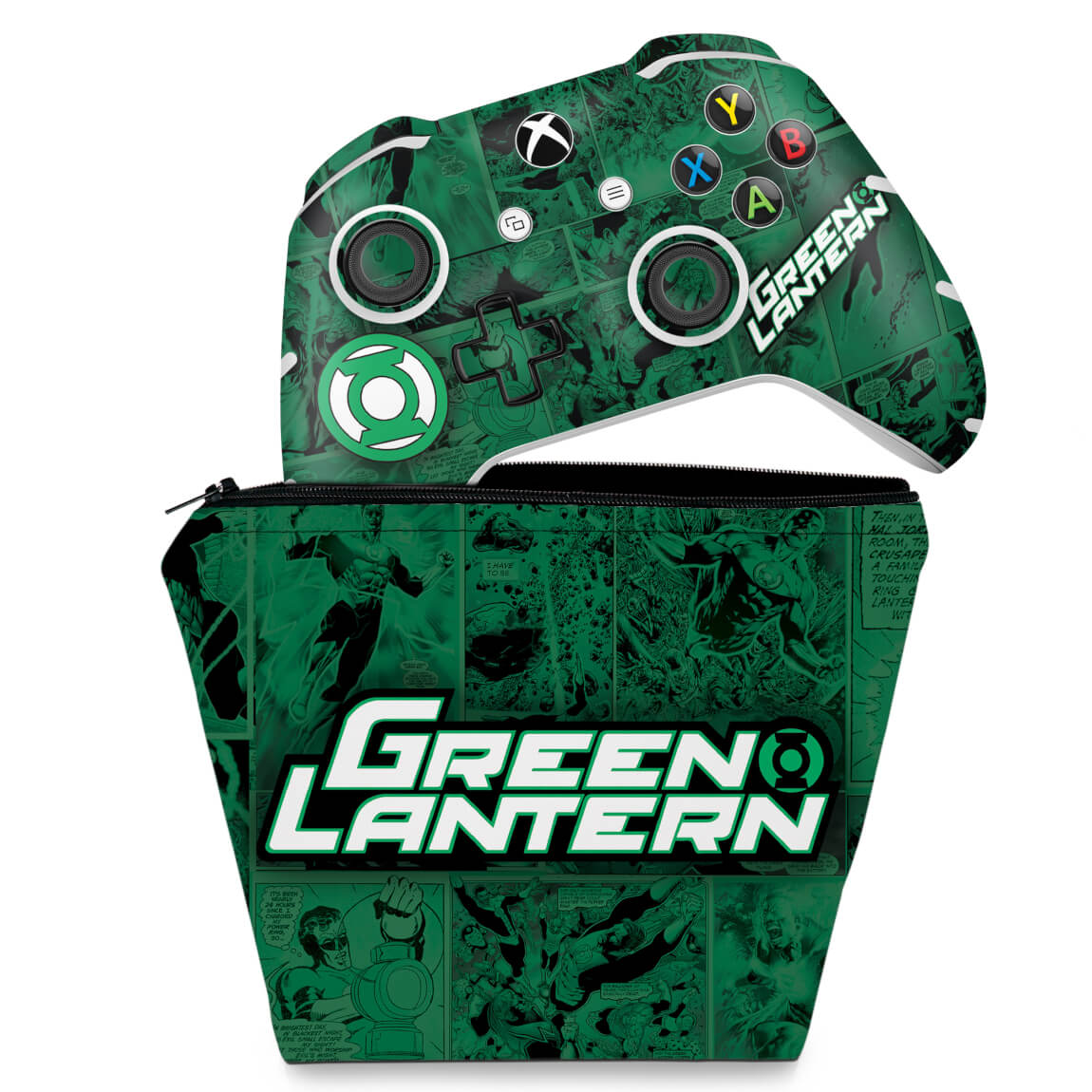KIT Capa Case e Skin Anti-Rage Xbox One Slim X Controle - Lanterna Verde Comics