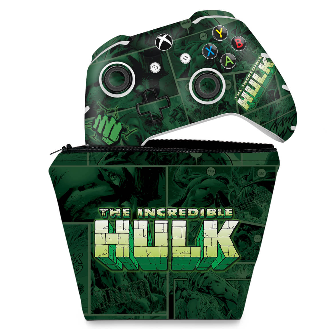 KIT Capa Case e Skin Anti-Rage Xbox One Slim X Controle - Hulk Comics