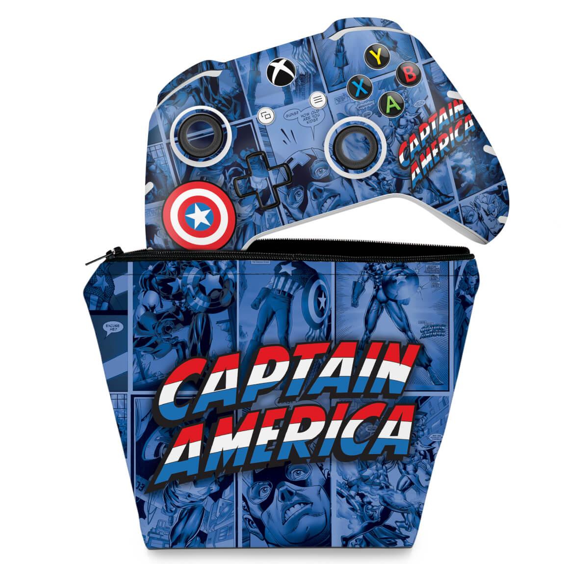 KIT Capa Case e Skin Anti-Rage Xbox One Slim X Controle - Capitão América Comics