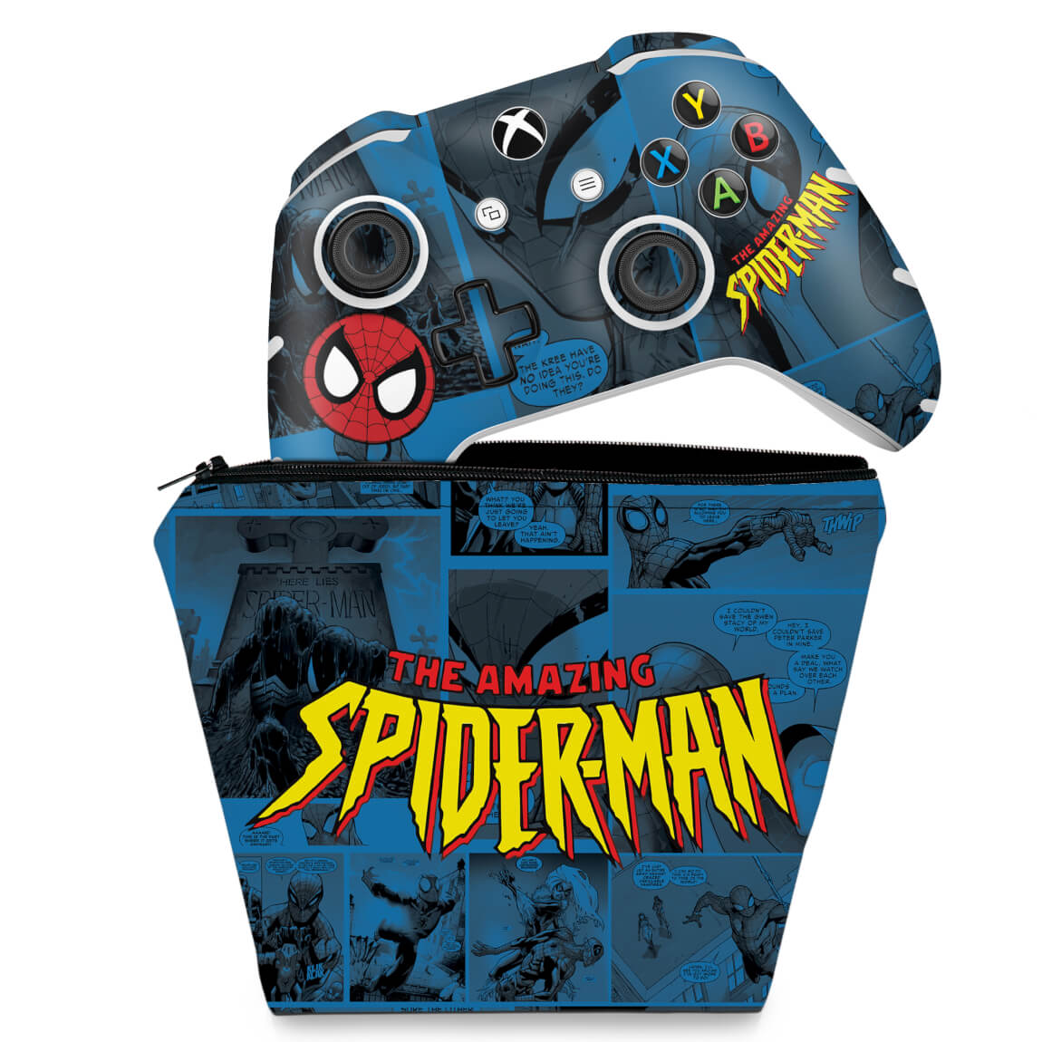 KIT Capa Case e Skin Anti-Rage Xbox One Slim X Controle - Homem-Aranha Spider-Man Comics