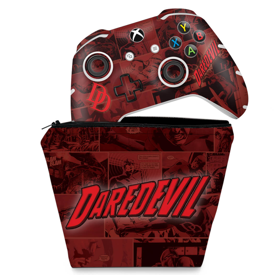 KIT Capa Case e Skin Anti-Rage Xbox One Slim X Controle - Daredevil Demolidor Comics
